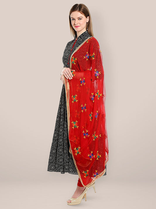 Red Phulkari Chiffon Dupatta freeshipping - Dupatta Bazaar