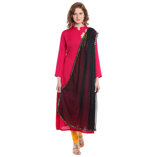 Dupatta Bazaar Women's Black Chiffon Dupatta with Gold Print - Dupatta Bazaar