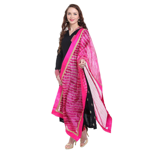 Pink Kota Doria Leheria Dupatta - Dupatta Bazaar