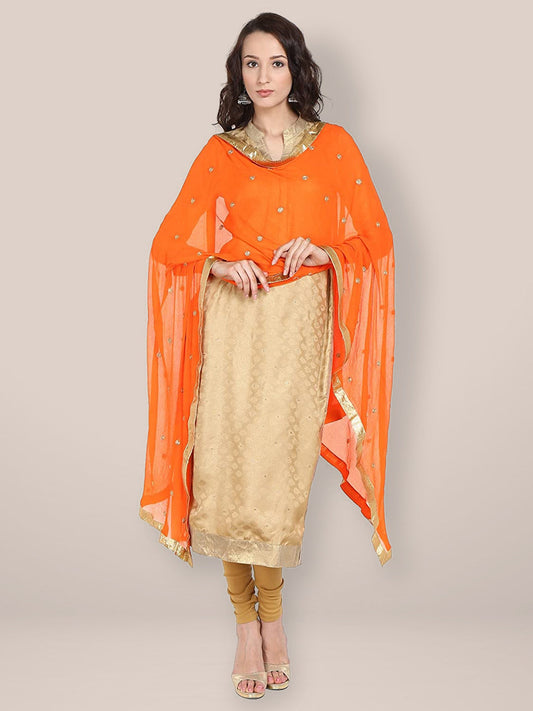 Orange Embroidered Chiffon Dupatta freeshipping - Dupatta Bazaar