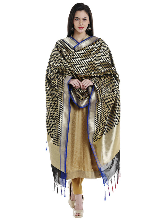 Dupatta Bazaar Woman's Black & Gold Woven Banarasi Silk Dupatta - Dupatta Bazaar