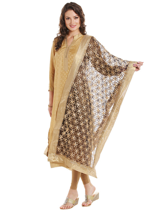 Dupatta Bazaar Women's Black & Gold Designer Net Dupatta with Floral Gold Gotta Work Design . - Dupatta Bazaar