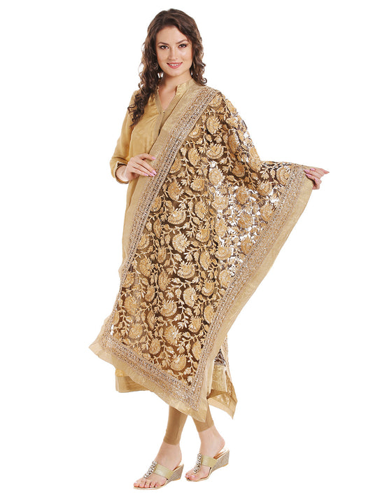 Dupatta Bazaar Women's Black Designer Net Dupatta with all over Gold Gotta Work Design . - Dupatta Bazaar