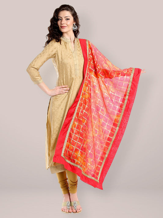 Dupatta Bazaar Women's Red Gold Kota Doria Dupatta freeshipping - Dupatta Bazaar