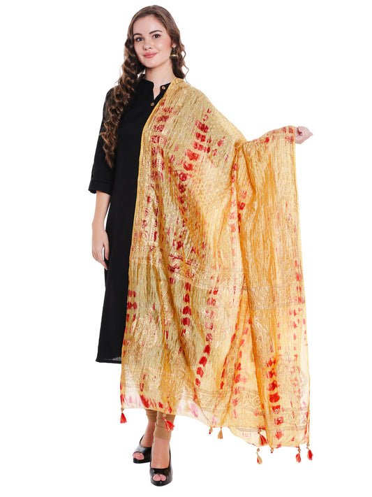 Dupatta Bazaar Women's block printed Gold & Red Silk Dupatta . - Dupatta Bazaar