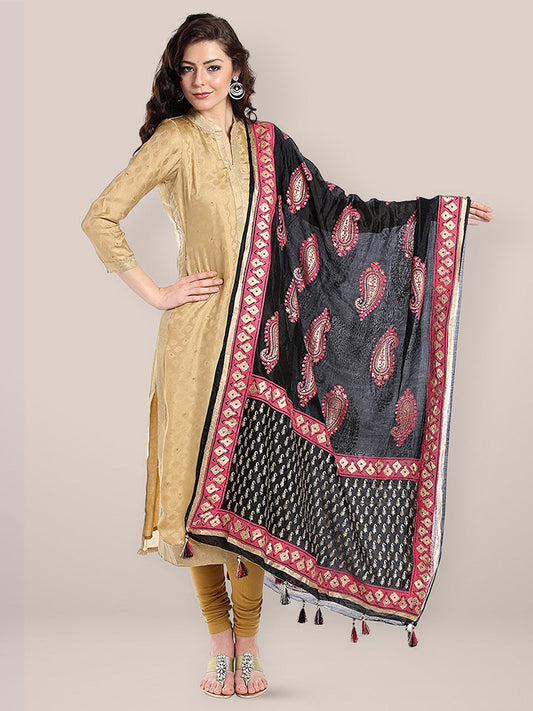 Pink & Black Silk Dupatta . freeshipping - Dupatta Bazaar