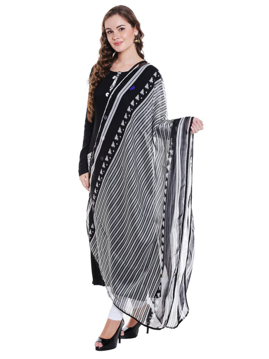 Dupatta Bazaar Women's Black & White Chiffon Dupatta with lace. - Dupatta Bazaar