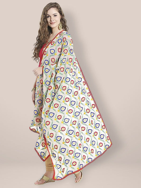 Beige Phulkari Chiffon Dupatta freeshipping - Dupatta Bazaar
