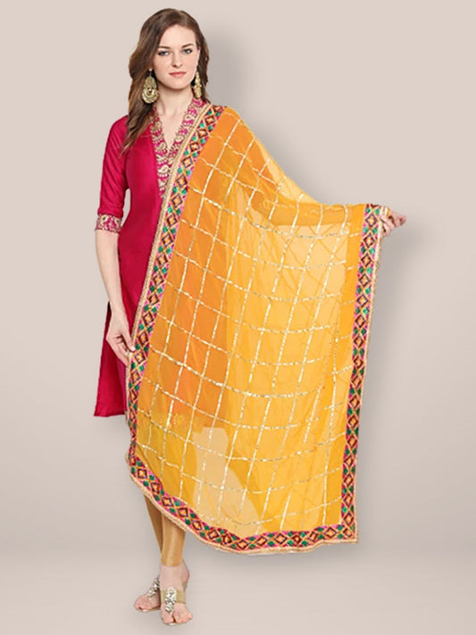 Yellow & Gold Phulkari Border Dupatta freeshipping - Dupatta Bazaar