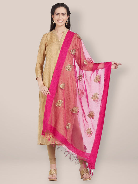 Pink Organza Gold Embridered Dupatta freeshipping - Dupatta Bazaar