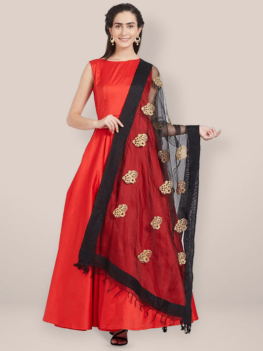 Black Organza Gold Embroidered Dupatta freeshipping - Dupatta Bazaar