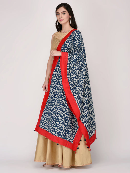 Dupatta Bazaar Woman's Printed Indigo Cotton Dupatta - Dupatta Bazaar