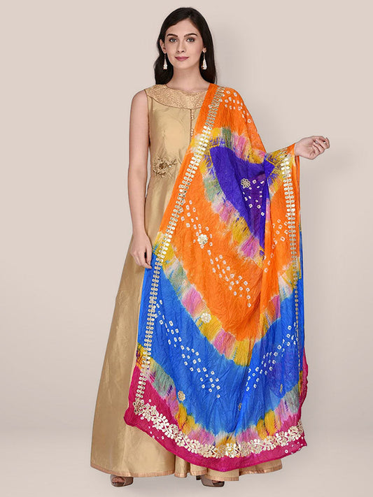 Multicoloured Bandhani Silk dupatta freeshipping - Dupatta Bazaar