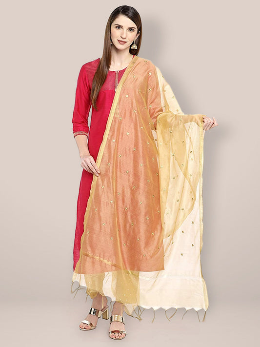 Gold dupatta with Embroidery freeshipping - Dupatta Bazaar
