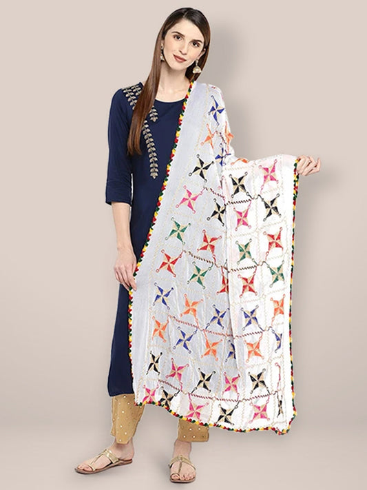White Phulkari Chiffon Dupatta freeshipping - Dupatta Bazaar