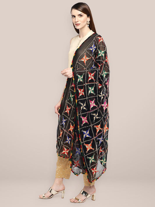 Black Chiffon Phulkari Dupatta. freeshipping - Dupatta Bazaar