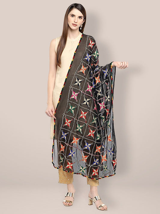 Black Chiffon Phulkari Dupatta. freeshipping - Dupatta Bazaar