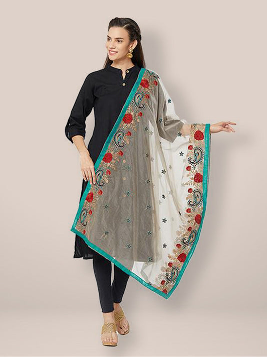 Multi coloured Embroidered Organza Dupatta freeshipping - Dupatta Bazaar