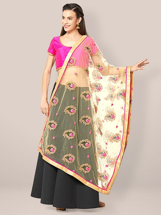 Gold Net Dupatta with Paisley Embroidery. freeshipping - Dupatta Bazaar