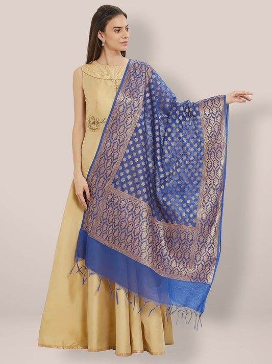 Blue & Gold Banarasi Silk Dupatta freeshipping - Dupatta Bazaar