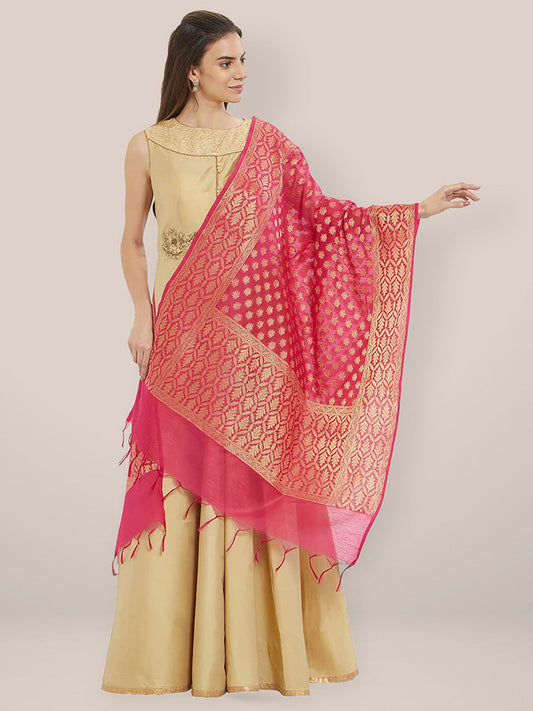 Pink & Gold Banarasi Silk Dupatta freeshipping - Dupatta Bazaar