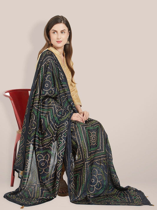 Black Bandhini Silk dupatta freeshipping - Dupatta Bazaar