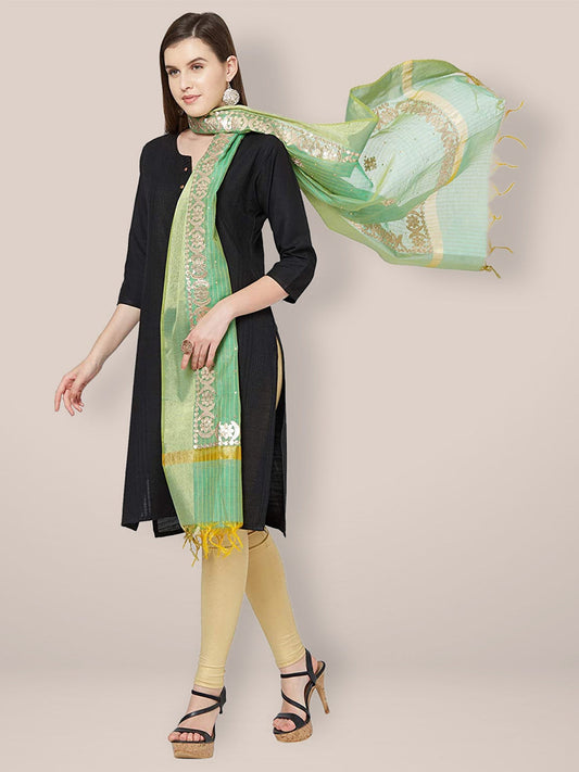 Sea Green Chanderi Dupatta with Gotta Work freeshipping - Dupatta Bazaar