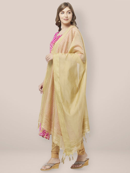Gold Cotton Silk Dupatta with Gold Border. freeshipping - Dupatta Bazaar