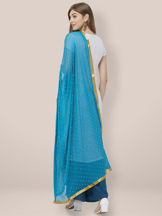 Turquoise Blue Embllished Chiffon Dupatta. freeshipping - Dupatta Bazaar