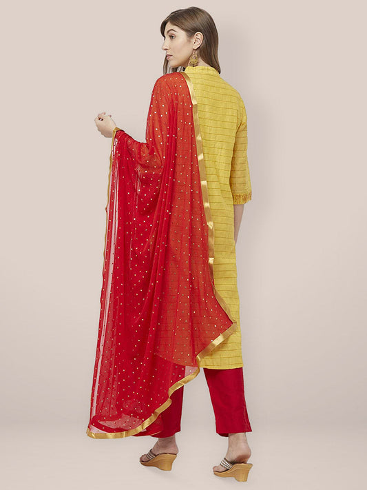 Embellished Red Chiffon Dupatta. freeshipping - Dupatta Bazaar