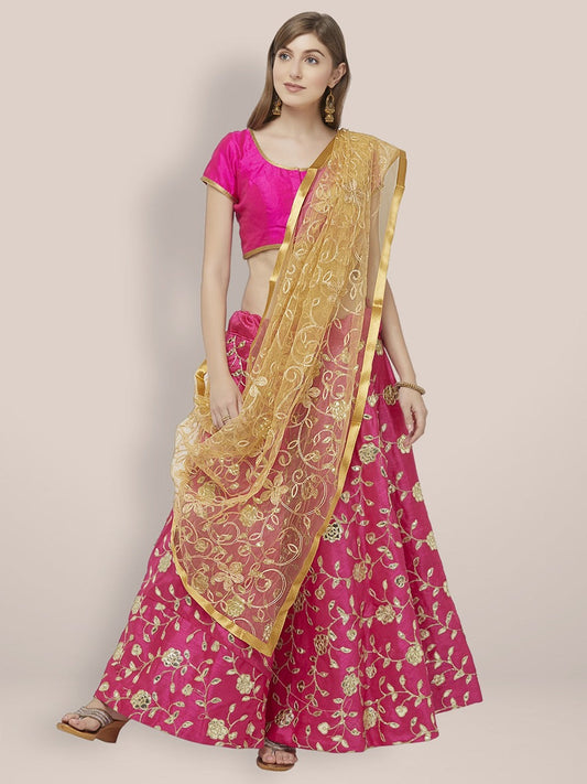 Embroidered Gold Net Dupatta freeshipping - Dupatta Bazaar