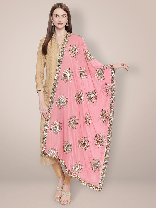 Embellished Pink Chiffon Dupatta. freeshipping - Dupatta Bazaar