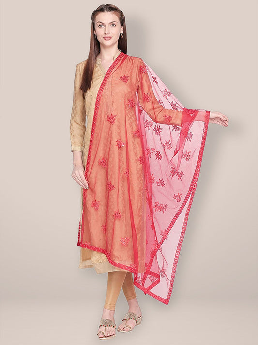 Embroidered Red Net Dupatta. freeshipping - Dupatta Bazaar