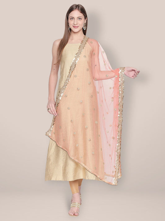 Embroidered Peach Net Dupatta. freeshipping - Dupatta Bazaar