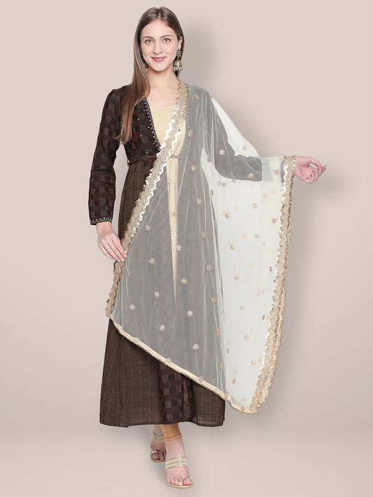 Embroidered Cream Net Dupatta. freeshipping - Dupatta Bazaar