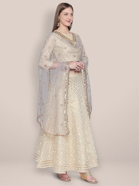 Embroidered Grey Net Dupatta. freeshipping - Dupatta Bazaar