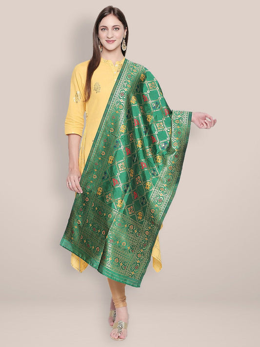 Green & Multicoloured Banarasi Art Silk Dupatta. freeshipping - Dupatta Bazaar