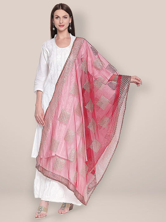 Embroidered Red Net Gotta Patti Dupatta freeshipping - Dupatta Bazaar