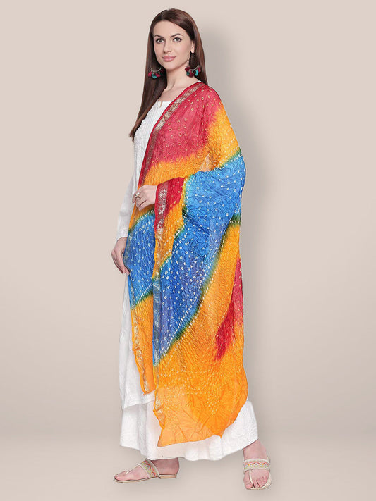 Yellow, Blue & Red Bandhini Dupatta freeshipping - Dupatta Bazaar