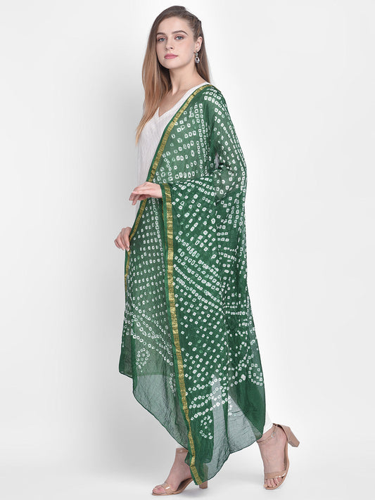 Dupatta Bazaar Woman's Green Bandhini Silk Dupatta - Dupatta Bazaar