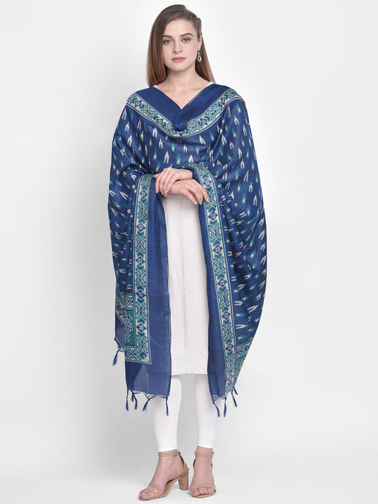 Dupatta Bazaar Women's Printed Blue & Green Art Silk Dupatta - Dupatta Bazaar