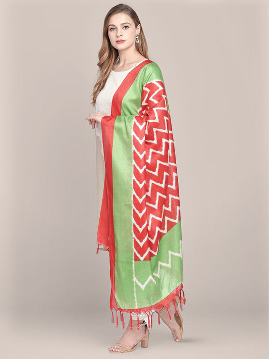 Printed Red & Green Art Silk Dupatta freeshipping - Dupatta Bazaar