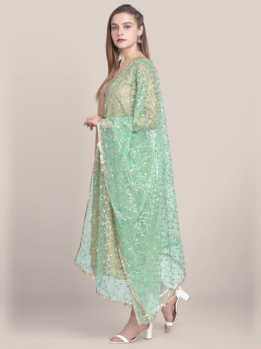 Embellished Sea Green & Gold Net Dupatta freeshipping - Dupatta Bazaar