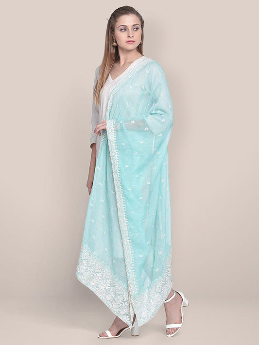 Embroidered Light Blue Super Net Dupatta. freeshipping - Dupatta Bazaar