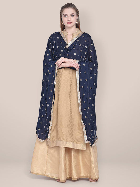 Dupatta Bazaar Woman's Navy Blue Embellished Chinon Dupatta. freeshipping - Dupatta Bazaar