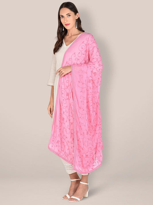 Baby Pink Embroidered Chiffon Dupatta freeshipping - Dupatta Bazaar