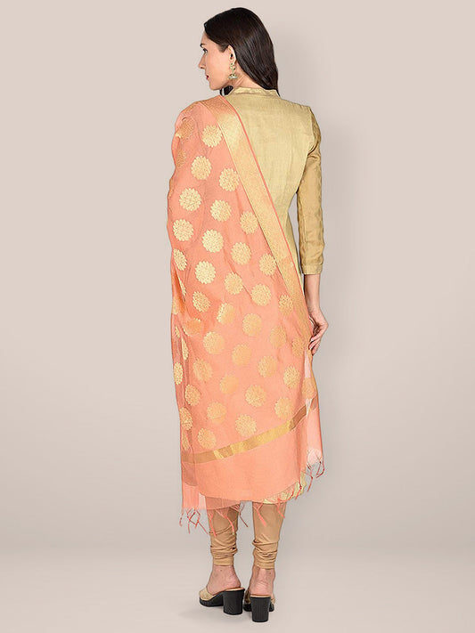 Peach Banarasi Silk Dupatta. freeshipping - Dupatta Bazaar