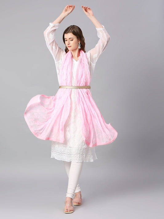 Fluorescent Pink Embroidered Chiffon Dupatta