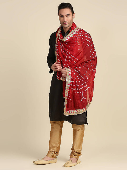 Men's Maroon Bandhini Dupatta for Kurta/Sherwani/Achkan