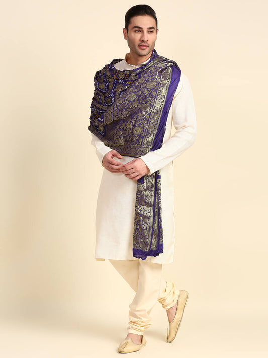 Men's Navy Blue Gharchola Banarasi Silk Dupatta for Kurta/Sherwani/Achkan